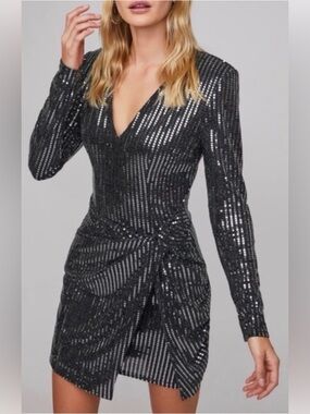 ASTR Mirror Mirror Metallic Mini Dress Faux Wrap Cocktail size XSBlack & Silver
